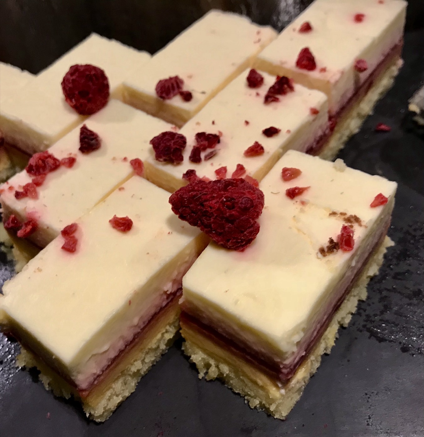White chocolate and raspberry slice